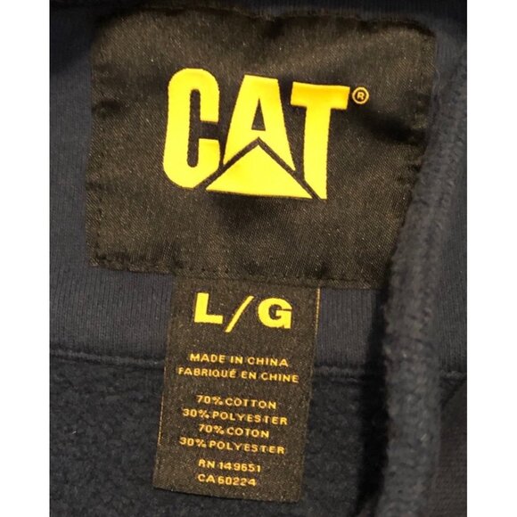 CAT Navy Cotton Hoodie Blue w/ Gray Logo Embroidered Sweatshirt Workwear - Picture 4 of 6
